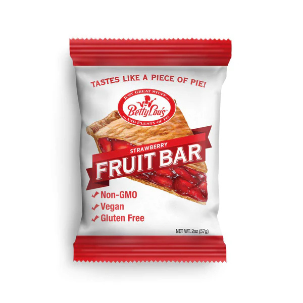 Betty Lou`s, Gluten Free/Vegan  Fruit Bar Strawberry- Case of 3/2oz