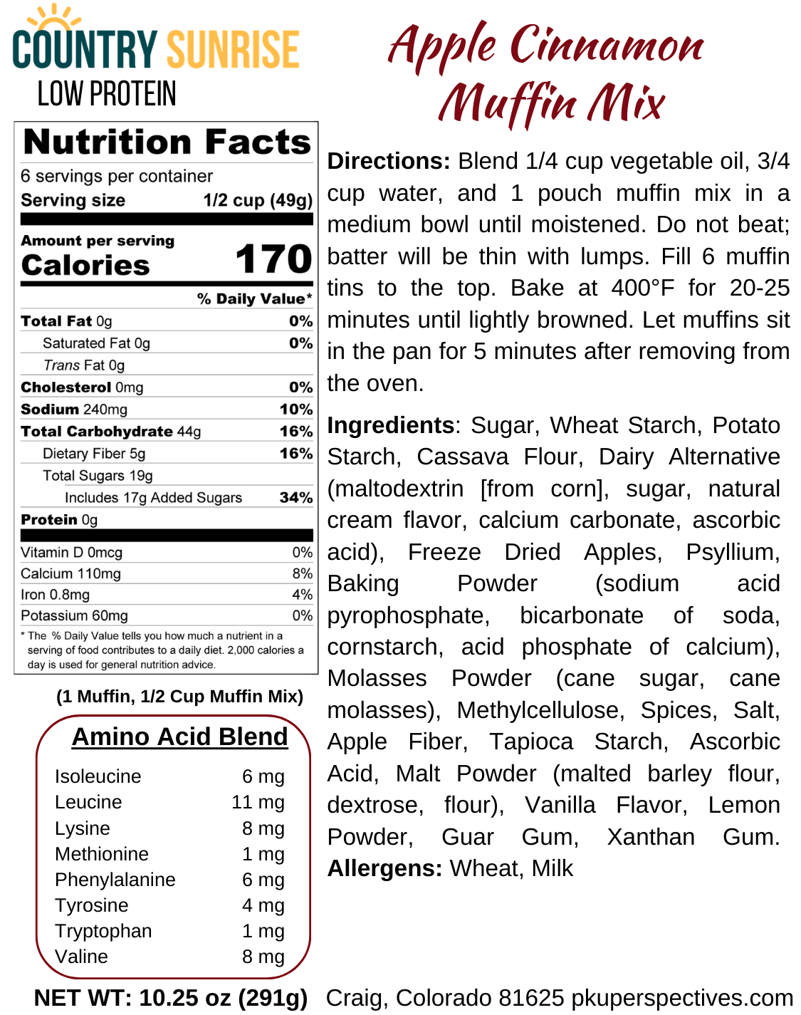 Country Sunrise Apple Cinnamon Muffin Mix BAG- 10.25oz - Image 2