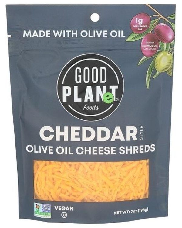 Good Planet Foods Cheddar Style Olive Oil Cheese Shreds, 7 Ounce