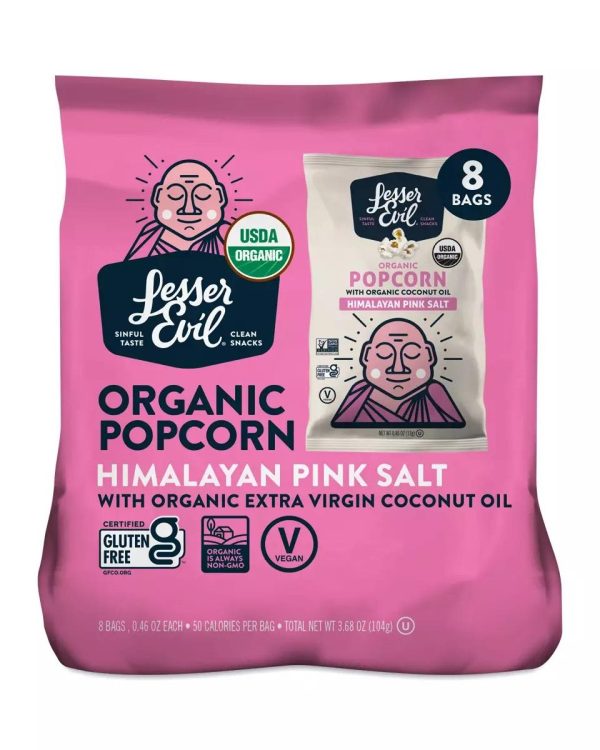 Lesser Evil Himalayan Pink Salt Organic Popcorn Snack Pack 8- 3.68 oz