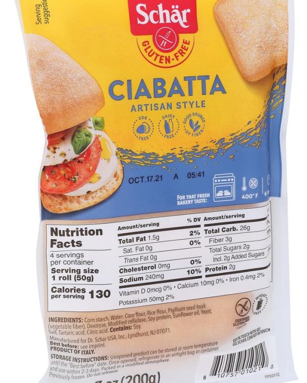 Schar Rolls/Ciabatta Gluten Free- 7oz